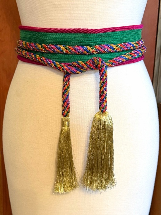Accessories - Vintage Fabric Multicolor Belt With Gold Tassels Size Large (L) Length 58”